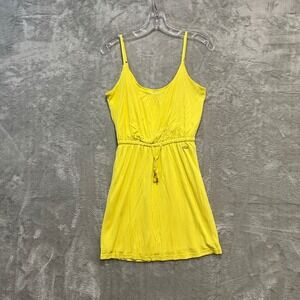 Guess Mini Dress Women XS Yellow Rayon Spaghetti‎ Strap Drawstring Waist